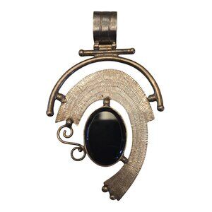Vintage Taxco Style 950 Silver Black Onyx Pendant Abstract Design Modernist